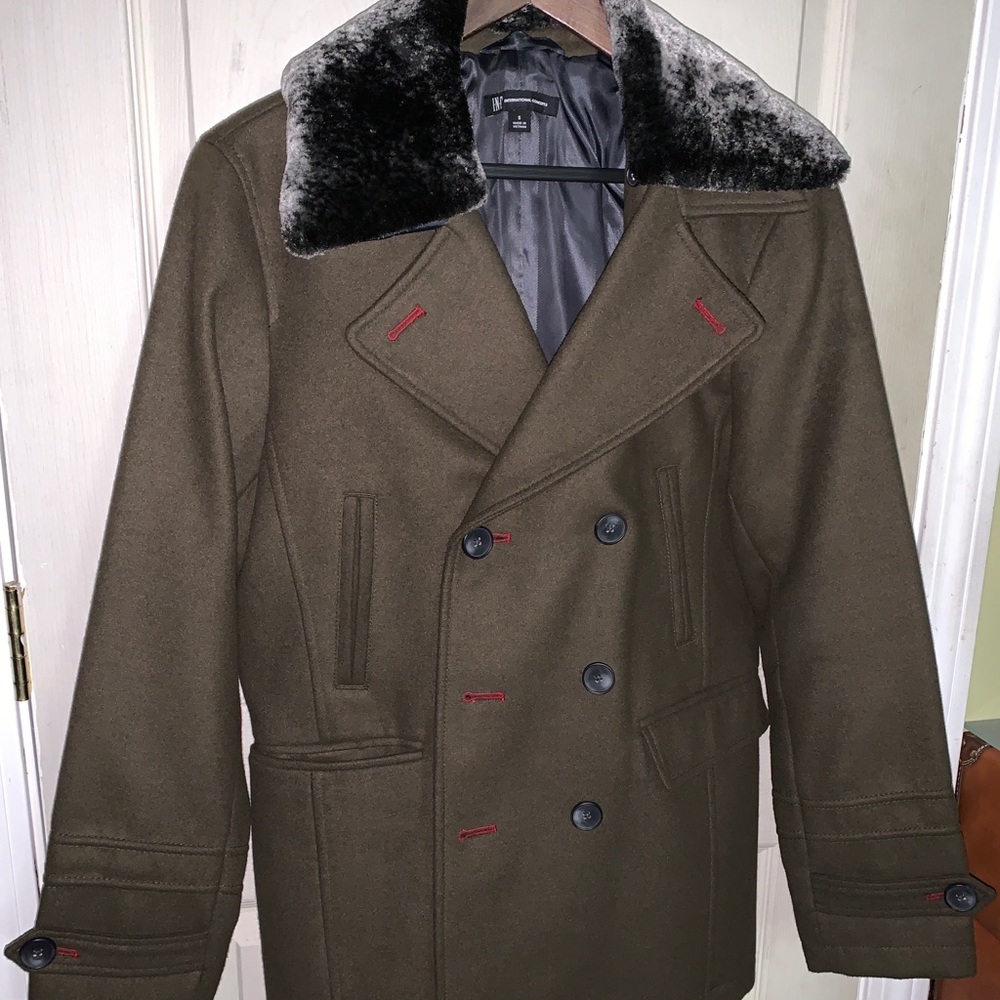 International Concepts INC Olive Peacoat Overcoat